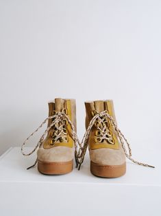 Flatform lace-up with double-faced shearling/suede upper. Rating: 10/10 - NWOT Fall Lace-up Boots With Suede Lining, Brown Winter Lace-up Boots With Suede Lining, Winter Suede Lace-up Boots With Leather Sole, Brown Lace-up Boots With Suede Lining For Winter, Fall Lace-up Boots With Contrast Sole, Beige Suede Lace-up Boots, Leather Lace-up Boots With Suede Lining For Winter, Winter Workwear Suede Lace-up Boots, Beige Leather Boots With Laces