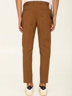 Straigh-leg pleated trousers in camel virgin wool. It feautres concealed zip and hook-and-eye closure, two side welt pockets, two rear welt pockets and belt loops. The model is 188cm tall and wears size 48.  Size nationality: IT  Product number: 5042  Product code: COAFX0Z00FWDTO550080  Composition: 95% virgin wool, 5% elastane Tailored Brown Ankle-length Pants, Brown Tailored Ankle-length Pants, Tailored Ankle-length Brown Pants, Brown Ankle-length Dress Pants With Welt Pockets, Brown Tapered Leg Business Pants, Tailored Brown Ankle-length Dress Pants, Brown Tapered Leg Pants For Business, Brown Tapered Leg Dress Pants For Office, Brown High-waisted Dress Pants With Welt Pockets