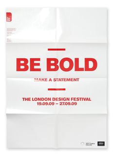 an advertisement for the london design festival is displayed on a white paper with red lettering