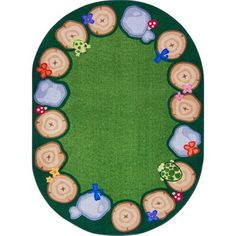 a green rug with animals on it