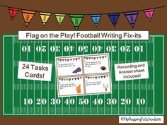 a football field with flags and numbers on it for the play football writing fix - ups