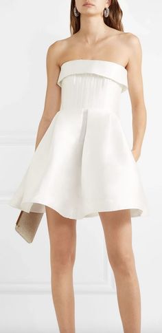 Luxury Mini Dress For Wedding, Glamorous White A-line Mini Dress, Chic A-line Mini Dress For Wedding, Luxury White Dress With Sweetheart Neckline, Formal White Mini Dress With Pleated Bodice, Chic A-line Mini Dress For Wedding Guest, Elegant White Bridesmaid Mini Dress, White Mini Dress With Pleated Bodice For Formal Occasions, Feminine Mini Dress For Wedding