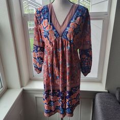 Nwt Floral Dress From Made With Love. Size Medium. M Bohemian Blue 3/4 Sleeve Dress, Orange Summer Dress With 3/4 Sleeve, Orange 3/4 Sleeve Summer Dress, Summer Orange Dress With 3/4 Sleeves, Blue Printed Dress With 3/4 Sleeve, Lace Back Dresses, Wrap Sweater Dress, Ombre Maxi Dress, Boho Floral Maxi Dress