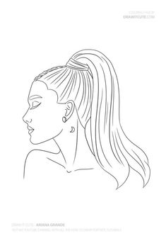 a line drawing of a woman's face with long hair and earrings on her head