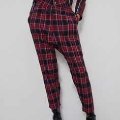 Nwt Zara Size Xs Red/Black Baggy Plaid Pants Brand New With Tags High-Waisted Pants With Side Pockets And False Back Flap Pockets. - 98% Cotton, 1% Polyester, 1% Elastane - Approximate Measurements: 13.5" Waist Across, 15" Rise, 24" Inseam Red Baggy Pants For Winter, Red Baggy Winter Pants, Red Baggy Pants For Loungewear, Red Baggy Bottoms For Winter, Casual Red Zara Bottoms, Trendy Red Zara Pants, Casual Plaid Zara Bottoms, Trendy Plaid Zara Bottoms, Zara Casual Plaid Bottoms