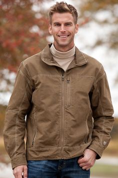 Men's Kuhl Burr Zip-Front Canvas Jacket by Overland Sheepskin Co. (style 38907) Street Pics, German Men, Canvas Jacket, Outdoor Jacket, Mens Clothes, Baseball Jacket, Mens Fashion Trends, Fashion Mode, Light Jacket