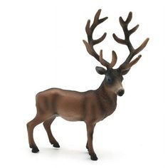 a toy deer with antlers on it's head is standing in front of a white background