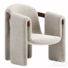 the chair is made out of fabric and has two wooden arms, one with a curved seat