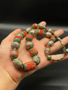 Wonderful Old Natural Tibetan Handmade Turquoise Wrapped Coral Beads Necklace With Tibetan Silver Wrapped Turquoise Beads Coral Beads Necklace, Coral Beads, Natural Turquoise, Beads Necklace, Turquoise Beads, Chain Styles, Silver Beads, Handmade Silver, Beautiful Necklaces