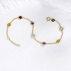 Multi-Gem Bracelet/Anklet in Solid 18K White/Yellow/Rose Gold, Birthday, Bridesmaids, Wedding, Anniv Formal Gold Bracelets With Birthstone, Elegant Yellow Gold Bracelets For Celebration, Elegant Multicolor Gold Bracelet As Gift, Elegant Multicolor Gold Bracelet For Gift, Elegant Multicolor Gold Bracelet Gift, Elegant Multicolor Birthstone Bracelets, Elegant Multicolor Birthstone Bracelet, Yellow Gold Birthstone Bracelets For Wedding, Elegant Yellow Gold Bracelet Gift