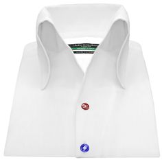 "Men's High Open Button-down Bow Collar White Shirt Collar 100% Cotton Long Sleeves Dress Shirt with Rainbow Buttons - Formal occasion shirt for Dinner Date Introducing a new high collar style, Button Down Bow Collar Shirt, that stands up extended higher than the standard collar, resembling a bow or a ribbon. This trendy collar is a fashion forward style outfit for groom, ideal for formal occasions. The collar tips have hidden hooks to keep the collar remain in place. Shirt Style: Karl Lagerfeld Style/ High Ribbon Collar/ High Open Bow Collar/ High Button down collar Pockets: Without pocket (Chest pocket can be added on request) Fabric: 100% Giza cotton soft & comfortable fabric Sleeves: Full Sleeves/ Long Sleeves Fine stitched (20-21 stitches per inch) Cleanly finished buttonholes Flat Fe White Long Sleeve Dress Shirt For Wedding, White Collared Dress Shirt With Buttons, White Slim Fit Dress Shirt With Button Closure, Classic White Shirt With Covered Buttons, Formal Dress Shirt With Button Closure And Collar, Formal Dress Shirt With Button Closure, White Button-up Shirt With Covered Buttons, White Slim Fit Dress Shirt With Buttons, Fitted White Dress Shirt With Buttons