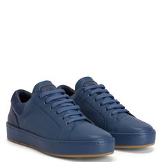 These low-top sneakers, crafted from air force blue leather and velour with matching cotton laces, feature a high-frequency 'Graffio' processing on the tongues and a hot-stamped 'Logo Lettering' detail on the back of the upper; matching rubber soles give the design a perfect finish. Air Force Blue, High Frequency, Letter S, Letter Logo, Cotton Lace, Lace Tops, Blue Leather, Low Top, Air Force