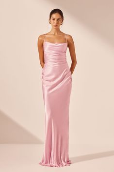 La Lune Lace Back Maxi Dress | Peony | Dresses | Shona Joy Pink Silk Dress Outfit, Soft Pink Bridesmaid Dresses, Silk Prom Dresses, Light Pink Silk Dress, Light Pink Prom Dresses, Light Pink Formal Dress, Light Pink Formal Dresses, Silk Dress Pink, Shona Joy La Lune