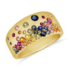 14k GOLD 1.38 CT GENUINE MULTI COLOR SAPPHIRES Confetti Ring, Modern Royalty, Colorful Rings, Hot Nail Designs, Custom Bangle, Family Ring, Perfume Jewelry, Family Rings, Multi Gemstone Ring