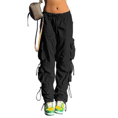 PRICES MAY VARY. 【Material】Parachute pants for women are made of premium fabric, wearable, skin-friendly, soft, comfortable for all-day wear. 【Design】Casual loose parachute pants women, cinch bottom womens y2k pants. Simple but versatile, adding fashion to your overall dress. Women's Cargo Pants feature 6 versatile pockets, 2 deep side pockets for phone, wallet and keys, and 4 pockets for your essentials.Poorok Vesmok OVABUKI 【Match】These cool girl style cargo pants can be paired with crop tops, Ruched Cargo Pants, Baggy Parachute Pants, Cool Girl Style, Y2k Pants, Baggy Cargo Pants, Womens Capri Pants, Black Cargo Pants, Black Cargo, Women Cargos