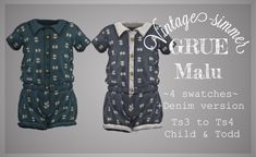 two baby rompers with white flowers on them and the words vintage summer scrube malu