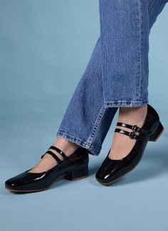 Paris Patent Leather Mary Jane Shoes - Black Patent Leather Mary Jane Shoes, Mary Jane Shoes Black, Leather Mary Jane Shoes, Square Toe Shoes, Soft Tailoring, Patent Shoes, Patent Leather Shoes, 1980s Fashion, Skirt Co Ord