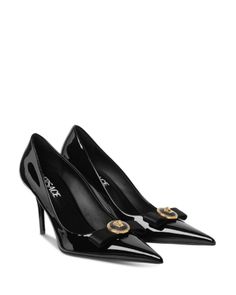 Versace Women's Slip On Pointed Toe High Heel Pumps Versace Shoes Heels, Versace Pumps, Versace Heels, Fancy Heels, Pretty Heels, Shoes Heels Classy, Versace Shoes, Black Platform Heels, Versace Home