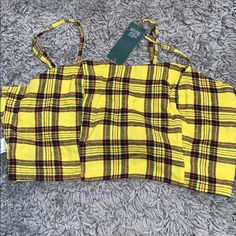 Nwt Plaid Crop Top Stretchy At The Back Adjustable Straps Size Xxl Casual Yellow Cropped Crop Top, Casual Plaid Cotton Crop Top, Yellow Sleeveless Casual Crop Top, Casual Yellow Crop Top For Vacation, Casual Yellow Sleeveless Crop Top, Plaid Crop Top, Wild Fable, Red Yellow, Adjustable Straps