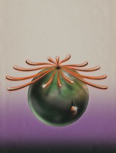 a painting of an orange and green tomato