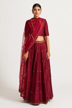 Shop for Nishar Ahmed Red Chanderi Lehenga Set for Women Online at Aza Fashions Festive Cotton Silk Lehenga With Resham Embroidery, Festive Cotton Silk Lehenga With Zari Work, Festive Sheer Dupatta Cotton Silk Lehenga, Festive Slub Silk Lehenga With Zari Work, Red Silk Lehenga With Sheer Dupatta, Festive Slub Silk Lehenga With Resham Embroidery, Red Tissue Silk Lehenga With Sheer Dupatta, Red Lehenga With Sheer Dupatta In Tissue Silk, Festive Cotton Silk Lehenga For Festivals