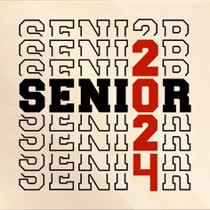 the word senior is written in black and red on a beige background with white letters