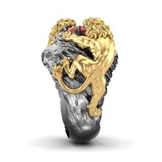 aggressive lion sculpture ring 925 silver version ----- silver mix version- 18kt yellow gold lions ----- 18kt yellow gold full version weight in 18kt gold, average size approx. 28 grams with central stone of your choice --- ruby - emerald - topaz --- diamond --- zircon - sapphire magnificent example of artistic and solid jewel see 3d design photo for external dimensions workmanship with attention to detail with care and high professionalism drawn from the mind to the precious gold material by ex Luxury Untreated Men's Ring As A Gift, Luxury Multi-stone Men's Ring For Anniversary, Luxury Symbolic Men's Ring For Gift, Luxury Custom Men's Ring As Gift, Luxury Multi-stone Men's Ring, Luxury Symbolic Men's Ring Gift, Luxury Gold Symbolic Men's Ring, Luxury Custom Men's Ring, Luxury Symbolic Men's Ceremonial Ring