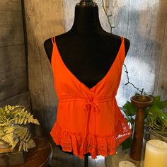 Nwt Honey Punch Orange Crossover Camisole Size L Adjustable Spaghetti Straps, Gather And Tie At Waist With Tassel. Very Rich Color And Super Cute Boho! Size L Summer Camisole With Built-in Bra And V-neck, Brunch Camisole With Built-in Bra, Sleeveless Tank Top With Built-in Bra For Brunch, Spring V-neck Camisole With Straps, V-neck Camisole With Adjustable Straps For Day Out, V-neck Camisole With Straps For Day Out, V-neck Lace Tank Top For Summer, Summer Lace Top V-neck Camisole, Lace V-neck Tank Top For Summer