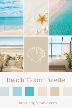 the beach color palette is in shades of blue, beige and white