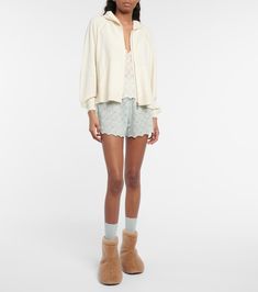 Cashmere and silk shorts | Loro Piana Cream Lace Trim Bottoms For Loungewear, Feminine Beige Loungewear Bottoms, Beige Feminine Bottoms For Loungewear, Feminine Beige Bottoms For Loungewear, Feminine Beige Lounge Bottoms, Beige Cashmere Bottoms For Loungewear, Elegant Loungewear Shorts For Spring, Elegant Spring Loungewear Shorts, Cozy Beige Shorts