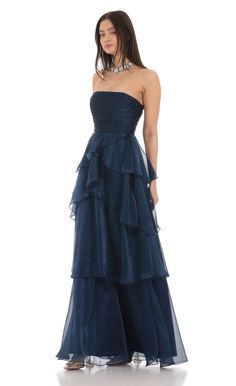 Ballgown Style Prom Dress, Winter Dance Dresses Long, Deep Blue Formal Dress, Dark Blue Homecoming Dress Long, Prom Dresses Not Tight, Winterball Dresses Long, Navy Dress Long, Winter Formal Dresses Flowy, Dark Blue Hoco Dress Long