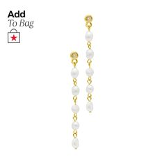 in stock White Gold Plated Dangle Bridal Earrings, White Gold-plated Dangle Pearl Earrings, White Gold Plated Dangle Pearl Earrings, White Gold-plated Chandelier Earrings As Gift, White Gold Plated Chandelier Earrings As Gift, White Gold-plated Chandelier Earrings With Pearl Drop, White Gold Plated Chandelier Earrings With Pearl Drop, White Dangle Linear Earrings With Pearl Charm, White Dangle Earrings With Pearl Chain