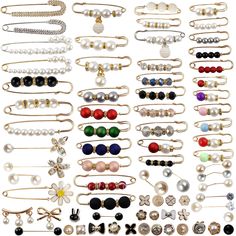 PRICES MAY VARY. Package include: 75PCS brooch pins in various styles. Enough quantity to meet your different needs and replacement needs, you can easily choose the one according to personal preferences. Material: the sweater shawl clips are mainly made of quality alloy and faux pearls, decorated with beautiful rhinestones, shiny and elegant, strong and reliable to wear, not easy to rust and break, providing you with a long-term of usage. Easy to use: these decorative collar clips are easy to us Shawl Clips, Surprise Gifts For Girlfriend, Sweater Shawl, Safety Pin Brooch, Collar Clips, Pretty Pins, Fashion Cover, Safety Pins, Antique Buttons