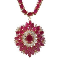 36.62 Carat Natural Ruby 14K Yellow Gold Diamond Necklace - Fashion Strada Ruby Diamond Necklace, Gold Ruby Necklace, Yellow Diamond Necklace, Ruby And Diamond Necklace, Gold Diamond Necklace, Gold Necklace Set, Red Diamond, Red Gemstones, White Gold Necklaces