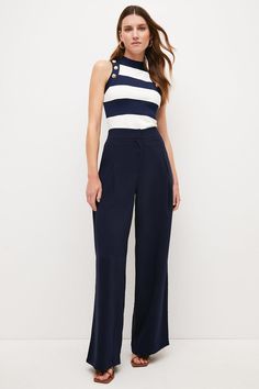 Swap Skinny Jeans For Something A Little More Modern This Season. Our Beautifully Cut Wide-Leg Pants Epitomise The Best Of Soft Tailoring And Sit High On The Waist For A Flattering Fit. This Perennially Fashionable Pair Also Features A Bar-Fastened Waistband, Practical Pockets And Floor-Sweeping Hems To Subtly Dial Up The Sartorial Drama At Any Occasion. Chic Wide Leg Pants With Button Closure, Wide-leg Jeans With Button Closure For Work, Elegant Wide Leg Jeans For Work, Elegant High Waist Jeans For Work, Elegant Wide Leg Jeans For Business Casual, Chic Straight Leg Dress Pants With Button Closure, Chic Full Length Pants With Button Closure, Elegant Wide Leg Summer Jeans, Trendy Wide Leg Workwear Pants With Button Closure