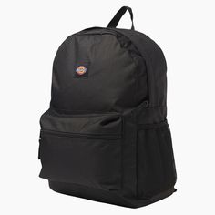 a black backpack with the logo on it