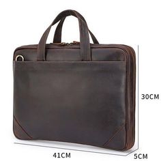 This leather computer bag for men protect your gadgets.To ensure your computer is safe,our men’s leather bag includes a thick protection pocket in the laptop compartment.Business bag for men should include protection for all your gadgets,and our bag offers the best protection.    ITEM FEATURES   - 1 x Front Zipper Compartment (3 x Slot Pockets) - 1 x Main Compartment - 1 x Laptop Compartment - 1 x Back Zipper Compartment - 1 x Back Buckle Compartment - Multiple Slot Pockets - Genuine Leather & Durable - Detachable Shoulder Strap - Fit 15.6" Laptop     🎁🎁🎁The bag will be sent by registered, priority mail with a Woosir free gift.    ITEM DETAILS   *Item Type: Briefcase *Material: Crazy Horse Leather *Size: L41 *W5 *H30(CM) *Color: Dark Brown *Closure Type: Zipper *Style: Vintage    CAR Portable Leather Shoulder Bag For Business, Portable Leather Business Bags, Portable Leather Shoulder Bag For Office, Portable Brown Business Satchel, Classic Portable Leather Bags, Portable Leather Satchel For Everyday Use, Portable Leather Briefcase For Daily Use, Portable Leather Office Bag, Leather Portable Laptop Bag For Daily Use