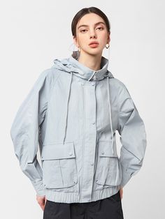 Editor's NotesThe jacket with hoodie from AKIII CLASSIC features flap pocket details on the front.- Zipper closure- Flap pockets detail- Drawstring at the hoodie- Pleated sleeve- Versatile itemMeasurements(in.)S/M/L- Length: 24.01 / 24.60 / 25.19 in.- Chest: 44.48 / 46.06 / 47.63 in.- Hem: 35.82 / 37.40 / 38.97 in.- Neck width: 8.26  / 8.46 / 8.66 in.- Sleeve length from center back: 32.28 / 32.87 / 33.46 in.Composition & Care- Outshell: 100% Nylon / Lining: 100% Polyester- Please check Hoodie With Pockets For Outdoor Activities, Solid Color Hoodie With Pockets For Outdoor Activities, Gray Double-lined Hooded Outerwear For Spring, Spring Techwear Outerwear With Pockets, Sporty Hoodie With Side Pockets For Outdoor, Sporty Outdoor Hoodie With Side Pockets, Functional Cotton Hoodie With Pockets, Hooded Jacket With Kangaroo Pocket For Outdoor Activities, Gray Cotton Hooded Jacket With Pockets