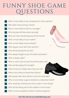 a poster with the words funny shoe game questions