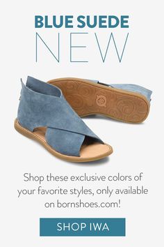 ONLY ON BORNSHOES.COM >>> Our IWA sandal is now available in an exclusive blue jean suede. This sleek, contemporary comfort sandal makes transitioning through the seasons effortless. We love how the IWA'S covered-up silhouette wraps the foot gracefully in luxe leathers. Shop IWA and more on bornshoes.com today. Chic Suede Sandals Medium Width, Suede Sandals With Single Toe Strap For Spring, Suede Sandals With Leather Sole And Closed Toe, Chic Suede Sandals With Leather Footbed, Lightweight Leather Sandals With Round Toe, Modern Suede Sandals With Removable Insole, Lightweight Leather Round Toe Sandals, Suede Sandals With Ankle Strap In Medium Width, Suede Sandals With Leather Sole For Summer