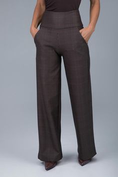 Why we love this: These stunning office-inspired Plaid Wide Leg pants have a super-flattering waist, roomy pockets, & an elegant wide-leg design! Features: KiraGrace PowerStrong Print: Feels comfortable and luxurious  High-rise, 32.5" inseam. Leg Opening: 23" Slimming high waist & practical side pockets Need a different length? Now available in Tall & Petite Made in U.S.A. of imported fabric    Waist: High-Waisted (13.5" Rise) Inseam: Regular 32.5", Petite 30.5", Tall 34" For easy alterations -