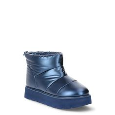 These Metallic Platform Puffer Booties from Portland Boot Company are perfect for everyday outings during the colder season. These booties for women feature a puff upper design with a mini-calf silhouette and pull-on style. The toggle closure at the opening is great for easy on and off with cinching to help keep out the chill. These womens booties have a jersey lining with a padded insole for added comfort as you head from place to place. Only at Walmart. Size: 9.  Color: Blue.  Gender: female. Trendy Winter Booties With Padded Ankle, Casual Winter Booties With Padded Ankle, Trendy Blue Winter Boots, Blue Insulated Winter Boots, Casual Blue Winter Booties, Womens Booties, Booties For Women, Sperry Women's, Ankle Rain Boots