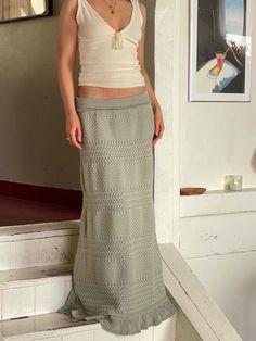 Djerf Avenue, Knitted Skirt, Knit Maxi Skirt, Crochet Maxi, Organic Cotton Fabric, Low Waisted, Sweaters And Jeans, Green Skirt, Knit Skirt