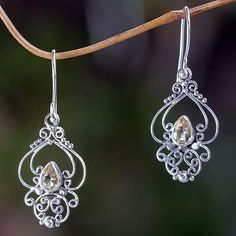 Golden Arabesque Bridal Ornaments, Asymmetrical Ring, Citrine Jewelry, Citrine Earrings, Bridesmaid Accessories, Blue Topaz Earrings, Unusual Jewelry, Silver Dangle Earrings, Topaz Earrings