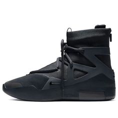 Jerry Lorenzo and Nike added a new colorway to their expanding FOG 1 line with the Nike Air Fear Of God 1 Triple black as their tenth release. (SNKR/Retro/Unisex/Non-Slip/High Top/Basketball) Matte Black Sporty Sneakers For Sports, Black Techwear Sneakers For Streetwear, Techwear Sneakers With Boost Midsole For Streetwear, Functional Black Basketball Shoes For Streetwear, High-top Techwear Sneakers For Streetwear, Casual Matte Black Sneakers For Streetwear, Casual Matte Black Streetwear Sneakers, Black Low-top Techwear Sneakers, Modern High-top Custom Sneakers For Outdoor