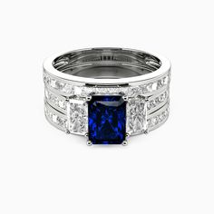 a blue and white diamond ring set