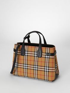 The Medium Banner in Vintage Check and Leather in Black - Women | Burberry United States - cell image 3 Designer Satchel Bags For On-the-go, Designer Bags With Top Carry Handle For On-the-go, Designer Tote Satchel For On-the-go, Designer Bag With Top Carry Handle For On-the-go, Designer Double Handle Bags For On-the-go, Designer Box Bag With Leather Handles For Travel, Designer Top Handle Satchel For Everyday, Designer Everyday Satchel With Top Handle, Designer Coated Canvas Bag With Detachable Strap