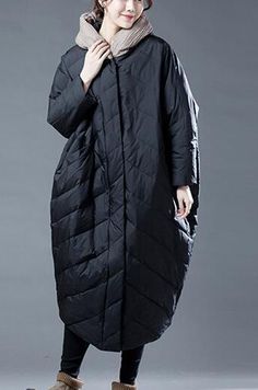 Color Block Women Winter Loose Duck Down Jackets Long Warm Women Long Down Coat Plus Size  andmade any size up to 50 colors custom down coat #women clothing #downcoatwomen#loosedowncoat#blackcoat#plussizecoat