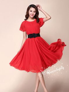 32 Colors Chiffon Red Short Sleeve Knee Skirt Party Evening Wedding Lightweight Dress Sundress Summer Bridesmaid Dress Skirt Red Fitted Chiffon Dress For Banquet, Fitted Red Chiffon Dress For Banquet, Red A-line Chiffon Party Dress, Party Chiffon Dress In Georgette With Short Sleeves, Fitted Red Chiffon Dress, Knee-length Chiffon Dress For Wedding, Red Fitted Chiffon Bridesmaid Dress, Elegant Red Chiffon Dress For Spring, Red Chiffon Dress For Wedding