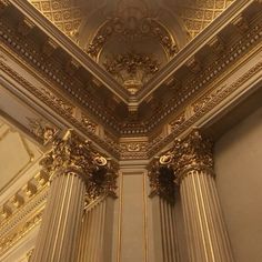 an ornate ceiling in a building with gold trim